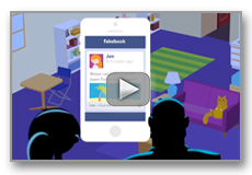screengrab of a cartoon smartphone showing a Facebook page