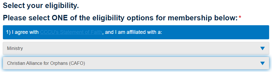 CAFO Eligibility Affiliation Application Screenshot