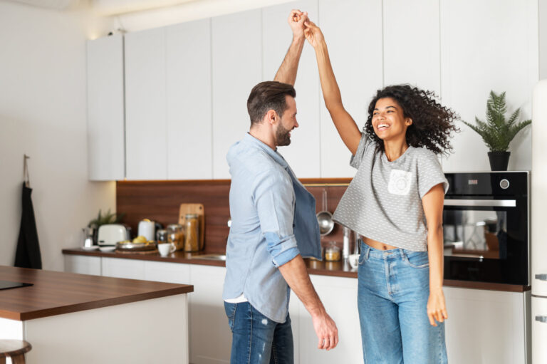 happy couple in a house