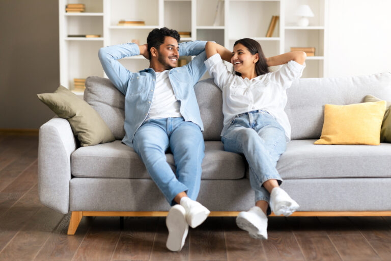 girl boy relaxing on the sofa